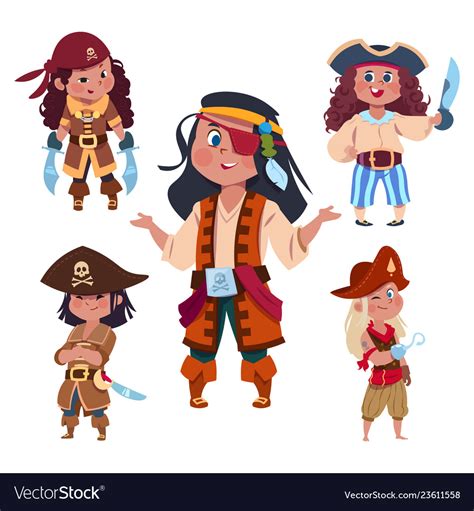 Cartoon Character Girl Pirates Isolated On White Vector Image