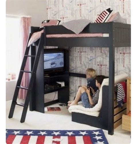 Loft Bed With Room To Place A Tv Or A Desk With Built In Couch Girls