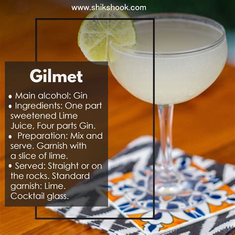 Gimlet 🍸 🌟 Main Alcohol Gin 🌟 Ingredients One Part Sweetened Lime Juice Four Parts Gin 🌟