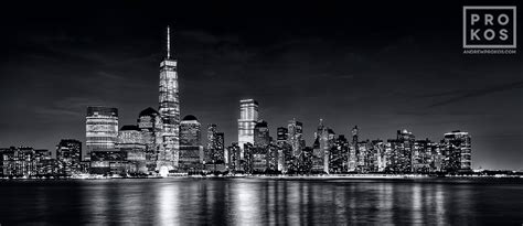 Panoramic Skyline Of Lower Manhattan And World Trade Center At Night