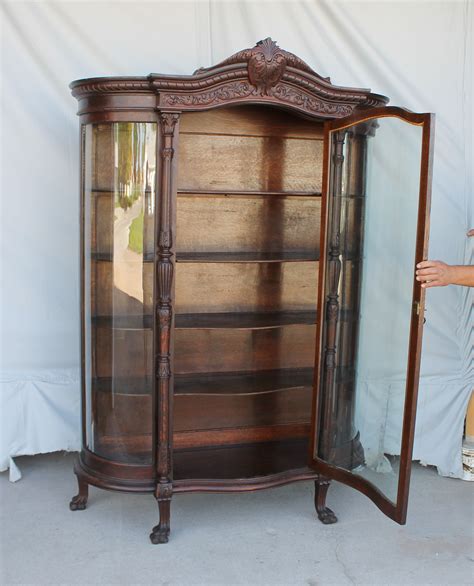 Bargain Johns Antiques Antique Large Oak Curved Glass China Cabinet