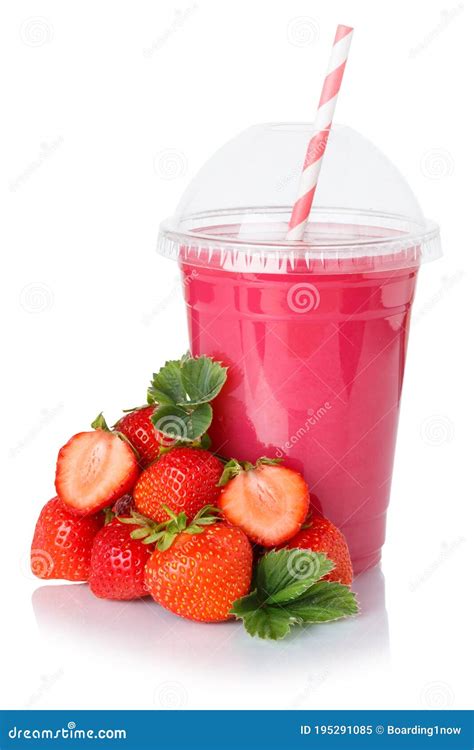 Fruit Juice Drink Strawberry Smoothie Strawberries Cup Isolated On