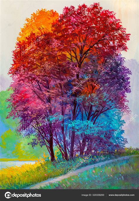Oil Painting Landscape Colorful Autumn Forest Stock Photo By ©sbelov