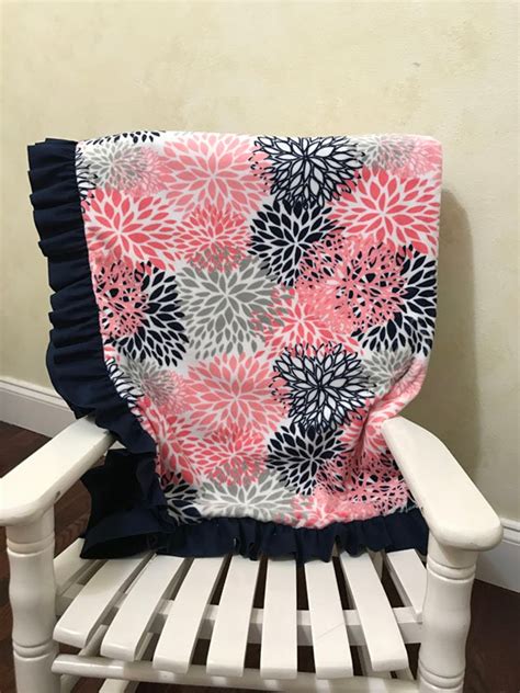 Navy And Coral Baby Girl Crib Bedding Coral And Navy Baby Etsy