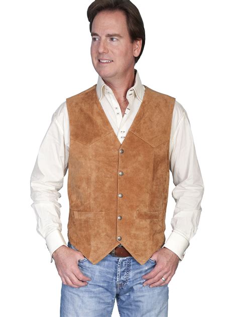 Pungo Ridge Scully Mens Lamb Suede Snap Front Vest Rust Scully
