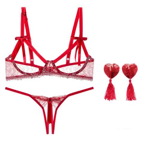Women Embroidery Flowers Lace Sex Underwear Night Passion Set Sexy Lingerie Ultra Thin Halter
