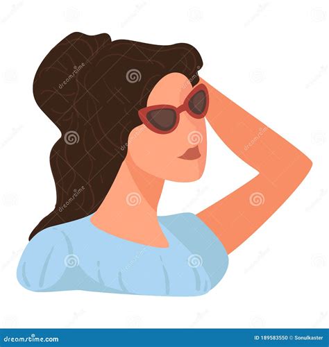 Stylish Brunette Female Character Wearing Sunglasses In Summer Stock Vector Illustration Of