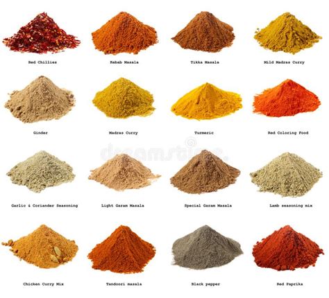 Sixteen Piles Of Indian Powder Spices Photo About Lamb Chilli