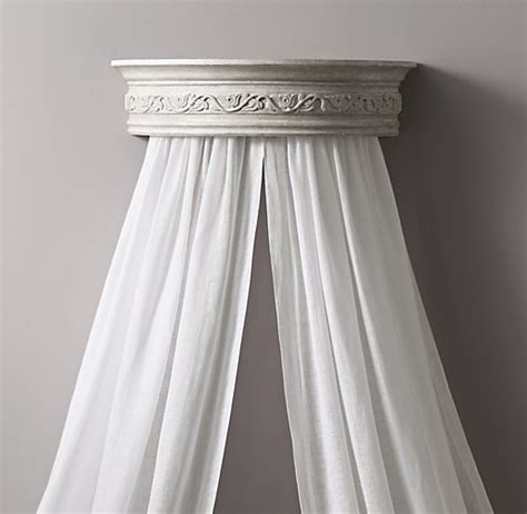 Mounts to the wall with included hardware. Vintage Grey Demilune Carved Wood Canopy Bed Crown