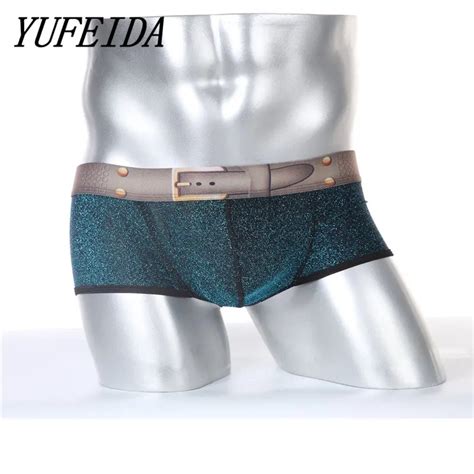Yufeida New Arrival Men Underwear Men Sofe Boxers Men S Mid Waist Printing Faux Belt Boxer