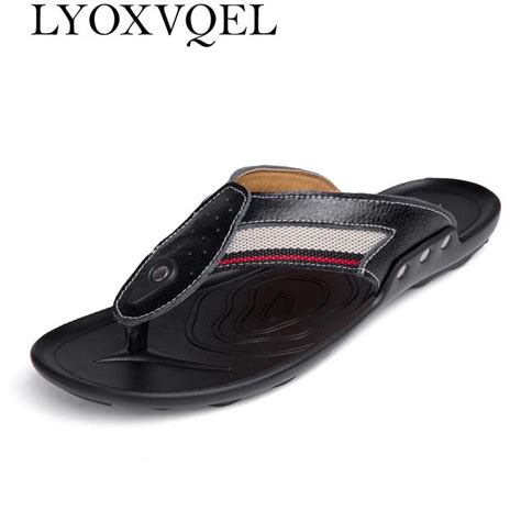 new men s flip flops genuine leather slippers summer fashion beach sandals shoes for men big