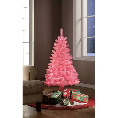Holiday Time Pre Lit 4 Pink Tinsel Artificial Christmas Tree Clear