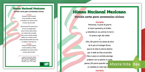 Letra Del Himno Nacional Mexicano Corto Twinkl