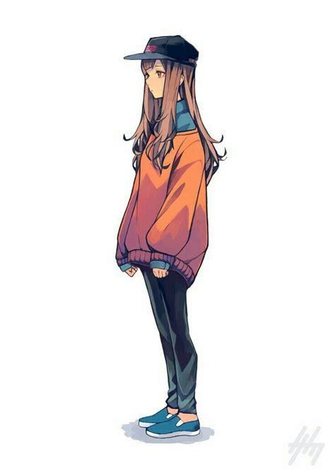 Tomboy Mask Hoodie Long Hair Tomboy Cute Anime Girl With Brown Hair And