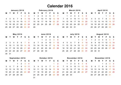 Yearly Calendar 2016 Printable Activity Shelter