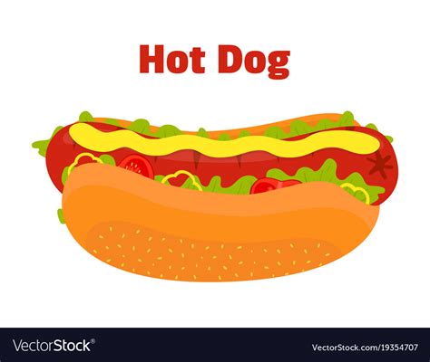 Fast Food Hot Dog Sausage Bun Cartoon Royalty Free Vector