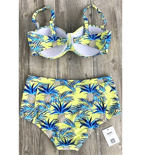 fashion women s pineapple printing high waisted swimsuit bikini set beach swimwear bathing suit