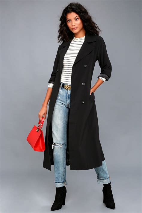 Chic Black Trench Coat Long Trench Coat Belted Coat Lulus