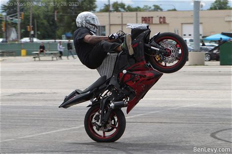 In vehicle acrobatics, a wheelie is a vehicle manoeuvre in which the front wheel or wheels come off the ground due to extreme torque being applied to the rear wheel or wheels. Motorcycle wheelie - BenLevy.com