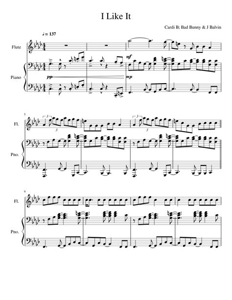 I Like It Sheet Music For Piano Flute Solo