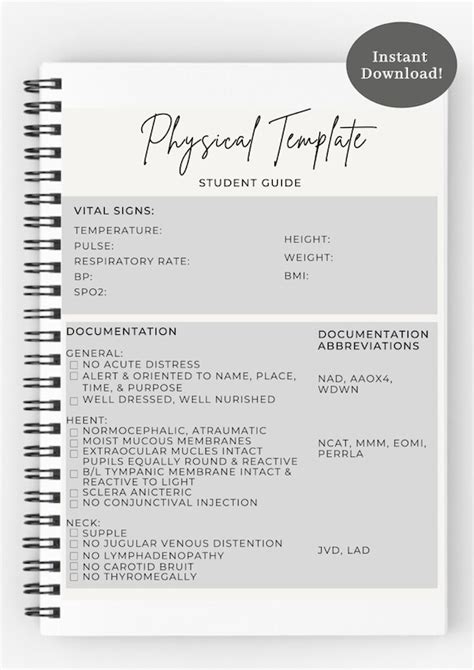 DIGITAL Download Printable Essential H P Clinical Template Etsy