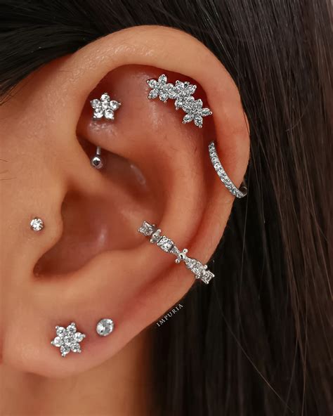 Jasmine Crystal Flower Rook Piercing Jewelry Curved Barbell Impuria