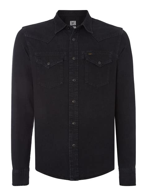 Lee Jeans Slim Fit Pitch Black Denim Western Shirt In Black For Men Lyst