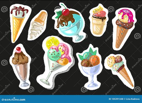 Big Set Of Cute Cartoon Ice Creams Stickers Cute Stickers Patches Or