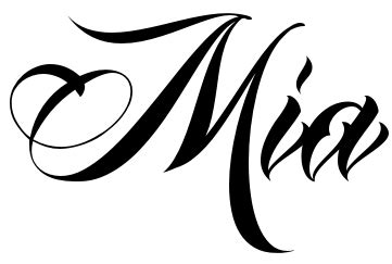 This font is also known as the cookies font. "Mia" - tattoo phrase, download free scetch