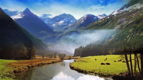 Mountains Landscapes Nature Valley Mist Rivers 1920x1080 Wallpaper