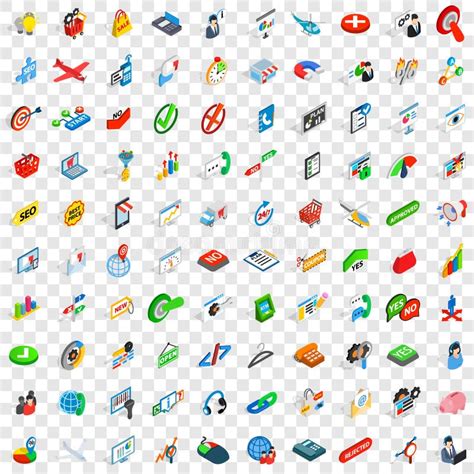 100 Plan Icons Set Isometric 3d Style Stock Vector Illustration Of