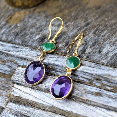 Amethyst And Green Semi Precious Stone Earrings Semiprecious Stones