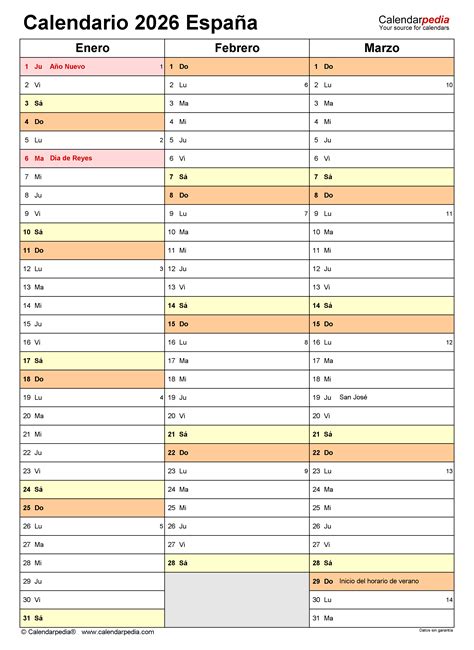 Calendario 2026 En Word Excel Y Pdf Calendarpedia