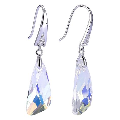 Sterling Silver Crystal Aurora Borealis Dangle Drop Earrings For Women