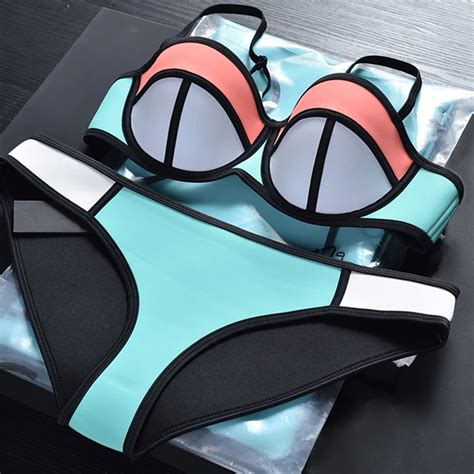 2017 Women Neoprene Bikini Set Swimsuit Beach Swimwear Summer Sexy Push