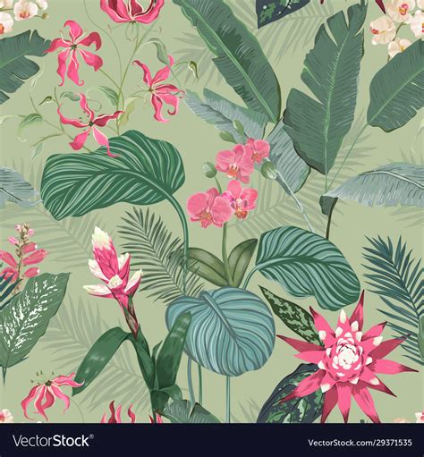 Seamless Floral Tropical Print With Exotic Flowers