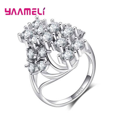 Simple Sweet Romantic Style Shiny Crystal Embellishment Shape 925 Sterling Silver Ring For Woman