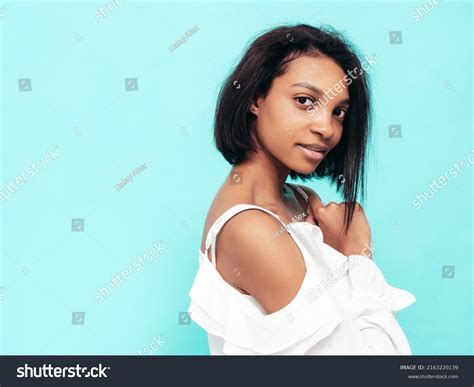 Closeup Portrait Young Beautiful Black Woman Stock Photo 2163220139