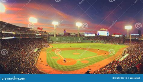 Scenic View Of A Match At The Boston Red Sox Field At Sunset At Fenway Park Editorial Image