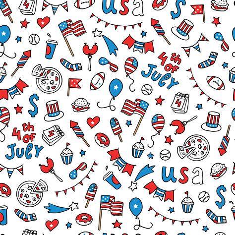 Cute Seamless Pattern Created From Hand Drawn Doodles For American
