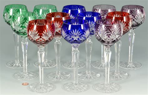 Lot 879 12 Colored Crystal Wine Goblets
