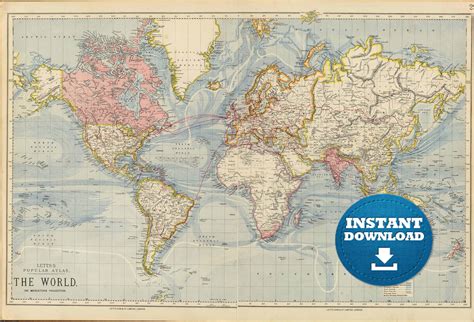 Digital Pastel Colors World Map Printable Download Vintage World Map
