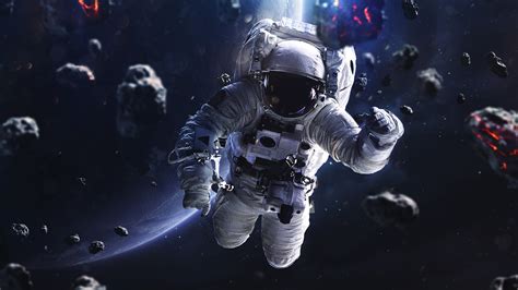 Astronauta Flotando Alrededor De Asteroides Fondo De Pantalla 4k Ultra