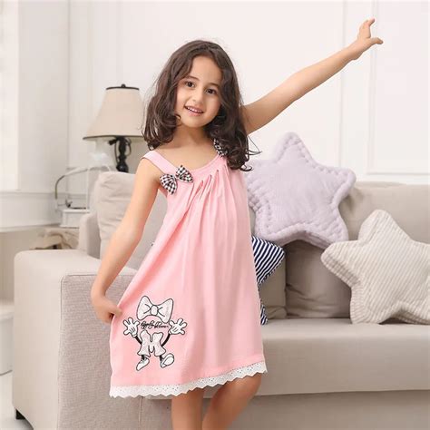 Hot Sale Cute New Summer Childrens Pajamas Girls Nightgown Dress Bow