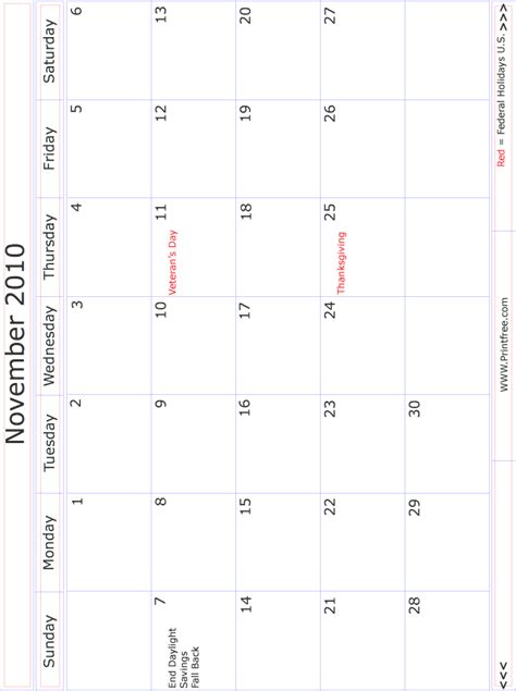 November 2010 Monthly Calendar