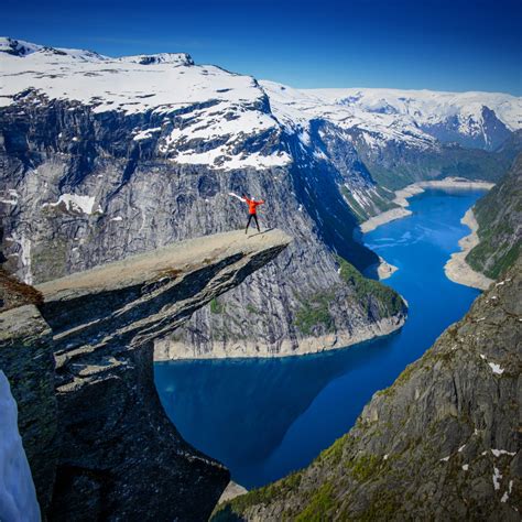 Amazing Famous Norway Trolltunga View Point At Morning With Snow