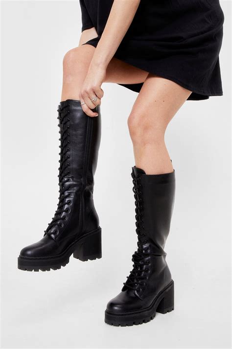Lace Up Knee High Chunky Boots Nasty Gal