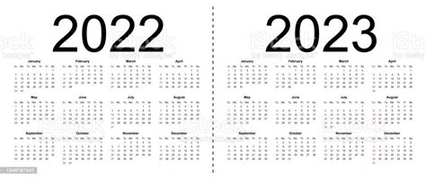 Simple Editable Vector Calendars For Year 2022 2023 Week Starts From