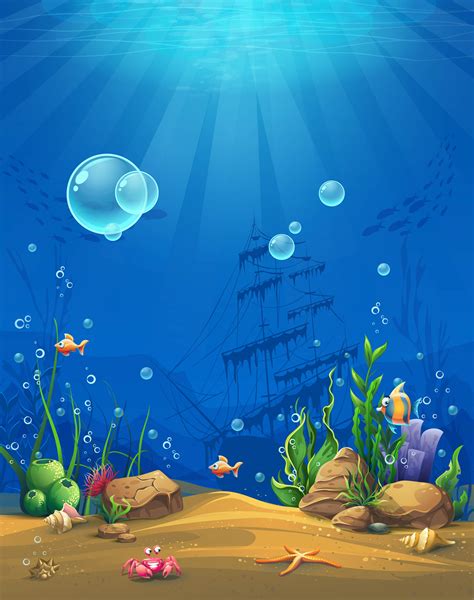 Under The Sea Cartoon Images Shark Vector Sea Animals Underwater Fish