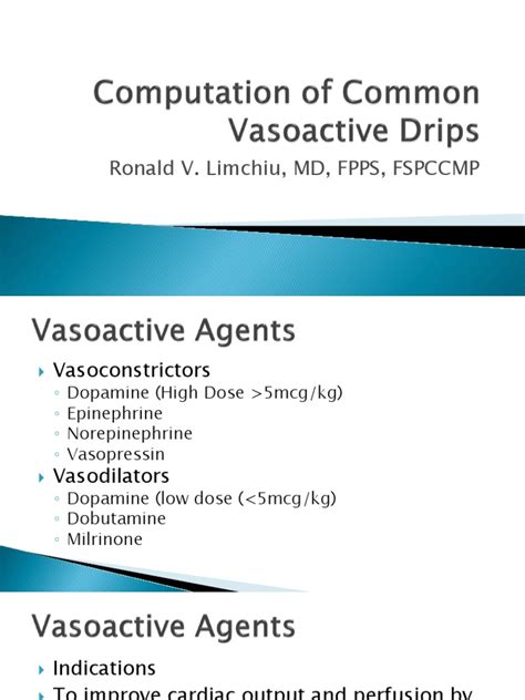 Computation Of Common Vasoactive Drips Pdf Shock Circulatory